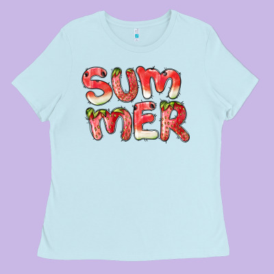 Summer Watermelon And Strawberry Ladies Tee Designed By Barkaloodesign