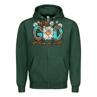 Sports Green with god all things are possible daisy Zipper Hoodie - Zillion Design Studio