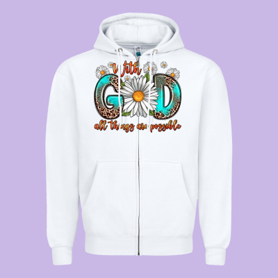 With God All Things Are Possible Daisy Zipper Hoodie Designed By Zillion Design Studio