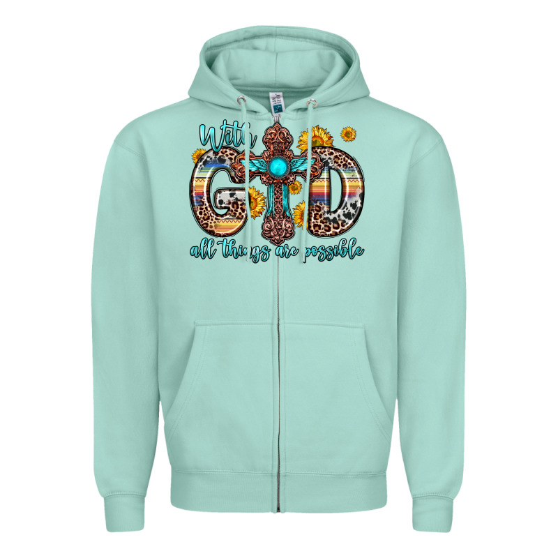 With God All Things Are Possible Cross Zipper Hoodie by Zillion Design Studio | Teevron
