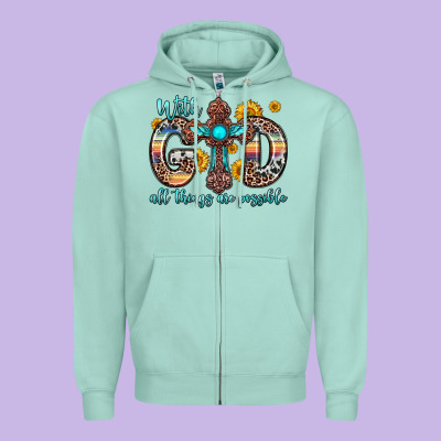 With God All Things Are Possible Cross Zipper Hoodie Designed By Zillion Design Studio