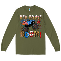 Army Green red white boom monster truck Long Sleeve Tee - RanaPortraitStore