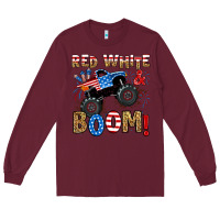 Burgundy red white boom monster truck Long Sleeve Tee - RanaPortraitStore