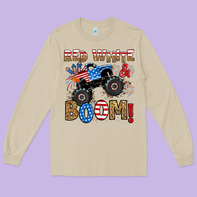 Long Sleeve Tee red white boom monster truck