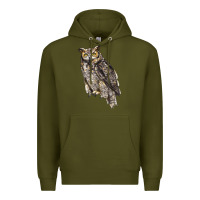 Army Green Great Horned Owl Premium Hoodie - LillyAllenDesigns