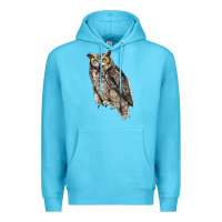 Ocean Blue Great Horned Owl Premium Hoodie - LillyAllenDesigns