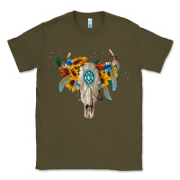 Army Green boho bull skull Classic Tee - BarkalooDesign
