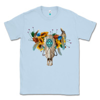 Dusty Blue boho bull skull Classic Tee - BarkalooDesign