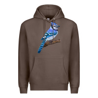 Coffee Blue Jay Bird Premium Hoodie - LillyAllenDesigns