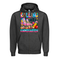 Charcoal Heather rolling into kindergarten grade Zipper Hoodie - texasbilliewilder