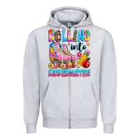 Heather Grey rolling into kindergarten grade Zipper Hoodie - texasbilliewilder