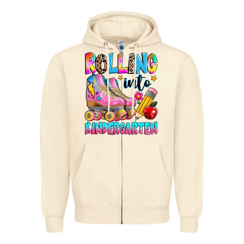 Rolling Into Kindergarten Grade Zipper Hoodie by texasbilliewilder | Teevron