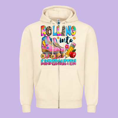 Rolling Into Kindergarten Grade Zipper Hoodie Designed By Texasbilliewilder