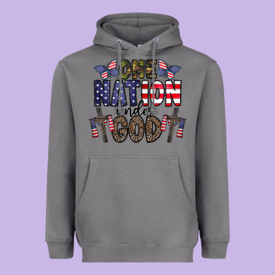 One Nation Under God Heavyweight Hoodie Designed By Cowhidedigitalart