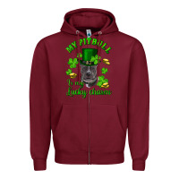 Burgundy st patricks day my pitbuli my lucky charm with hat Zipper Hoodie - RanaPortraitStore