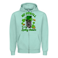 Seafoam st patricks day my pitbuli my lucky charm with hat Zipper Hoodie - RanaPortraitStore