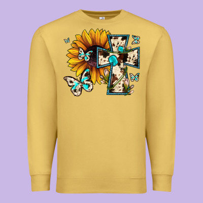 Cross With Sunflower Premium Sweatshirt Designed By Jahusdesignshop