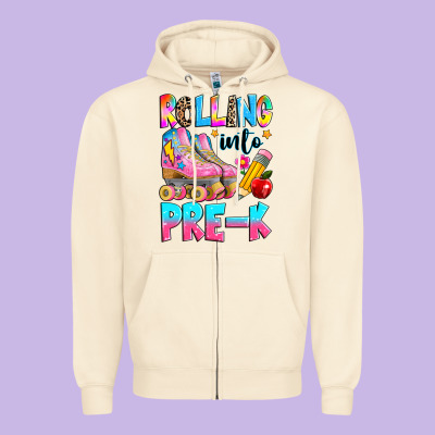 Rolling Into Pre K Grade Zipper Hoodie Designed By Texasbilliewilder