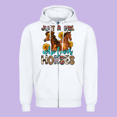 Just A Girl Who Loves Horses Zipper Hoodie Designed By Zillion Design Studio