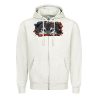 Oatmeal Heather wolf eyes american flag Zipper Hoodie - RanaPortraitStore
