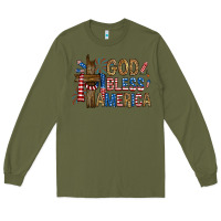Army Green god  bless america with cross Long Sleeve Tee - RanaPortraitStore