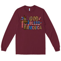 Burgundy god  bless america with cross Long Sleeve Tee - RanaPortraitStore