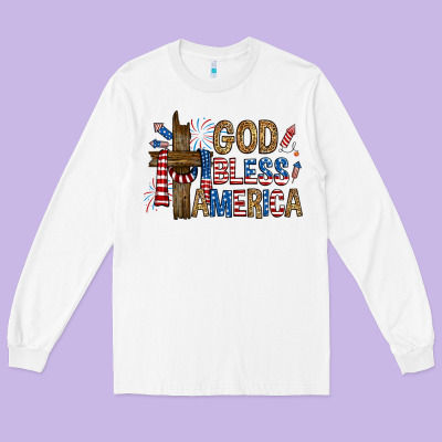 Long Sleeve Tee god  bless america with cross