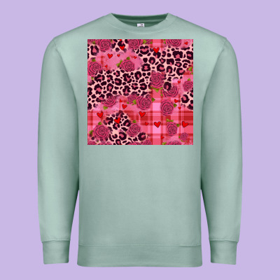 Valentines Day Roses Leopard Seamless Pattern Premium Sweatshirt Designed By Jahusdesignshop
