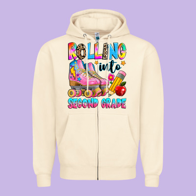 Rolling Into Second Grade Zipper Hoodie Designed By Texasbilliewilder