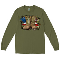 Army Green american flag with army boots Long Sleeve Tee - RanaPortraitStore