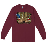 Burgundy american flag with army boots Long Sleeve Tee - RanaPortraitStore
