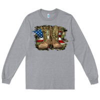 Heather Grey american flag with army boots Long Sleeve Tee - RanaPortraitStore