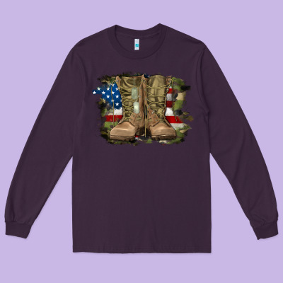 Long Sleeve Tee american flag with army boots
