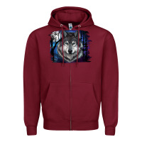 Burgundy wolf and full moon Zipper Hoodie - RanaPortraitStore