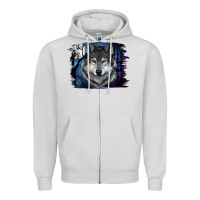 Dove Grey wolf and full moon Zipper Hoodie - RanaPortraitStore