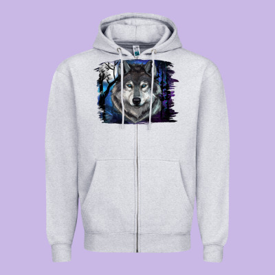 Wolf And Full Moon Zipper Hoodie Designed By Ranaportraitstore