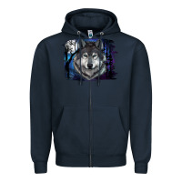 Navy wolf and full moon Zipper Hoodie - RanaPortraitStore