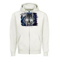 Oatmeal Heather wolf and full moon Zipper Hoodie - RanaPortraitStore