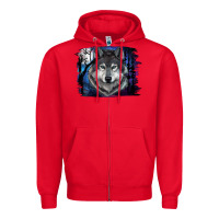 Red wolf and full moon Zipper Hoodie - RanaPortraitStore