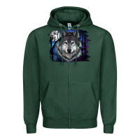 Sports Green wolf and full moon Zipper Hoodie - RanaPortraitStore