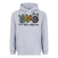 Heather Grey peace love racing Heavyweight Hoodie - CowhideDigitalArt