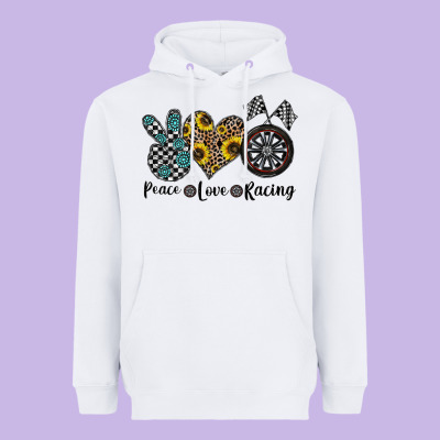 Peace Love Racing Heavyweight Hoodie Designed By Cowhidedigitalart