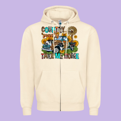 Country Roads Take Me Home Zipper Hoodie Designed By Zillion Design Studio