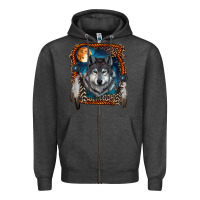 Charcoal Heather wolf and feathers Zipper Hoodie - RanaPortraitStore