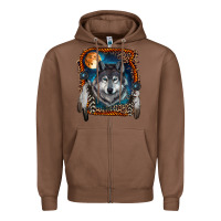 Chestnut wolf and feathers Zipper Hoodie - RanaPortraitStore