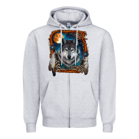 Heather Grey wolf and feathers Zipper Hoodie - RanaPortraitStore