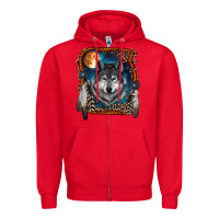 Red wolf and feathers Zipper Hoodie - RanaPortraitStore