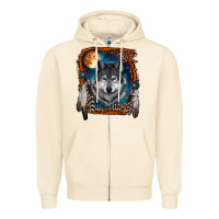 Sandshell wolf and feathers Zipper Hoodie - RanaPortraitStore