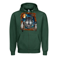 Sports Green wolf and feathers Zipper Hoodie - RanaPortraitStore