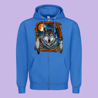 Wolf And Feathers Zipper Hoodie Designed By Ranaportraitstore